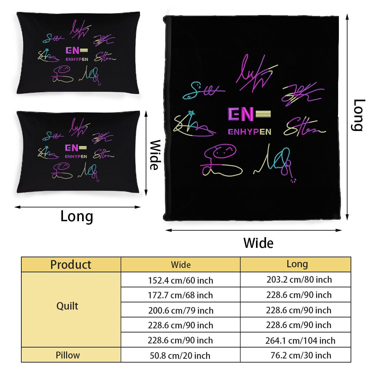 Enhypen Themed Logo & Signatures Bedding - 3 piece set including Duvet with 2 pillowcases! - Beyond The Shoppe