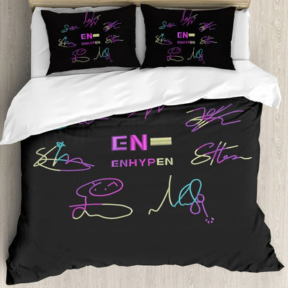 Enhypen Themed Logo & Signatures Bedding - 3 piece set including Duvet with 2 pillowcases! - Beyond The Shoppe