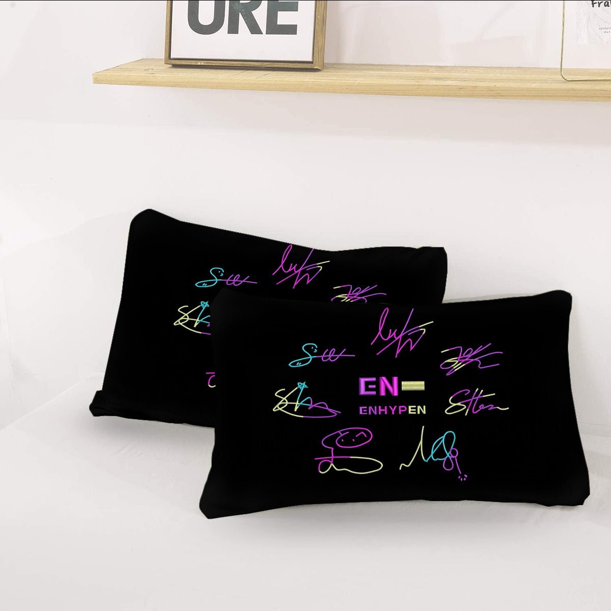 Enhypen Themed Logo & Signatures Bedding - 3 piece set including Duvet with 2 pillowcases! - Beyond The Shoppe