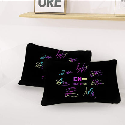 Enhypen Themed Logo & Signatures Bedding - 3 piece set including Duvet with 2 pillowcases! - Beyond The Shoppe