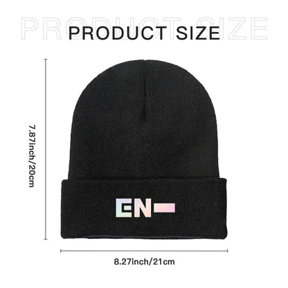 Enhypen White Logo Beanie for Adults – Cozy Polyester Knit Hat - Stylish, Comfortable & Trendy Hat - Beyond The Shoppe