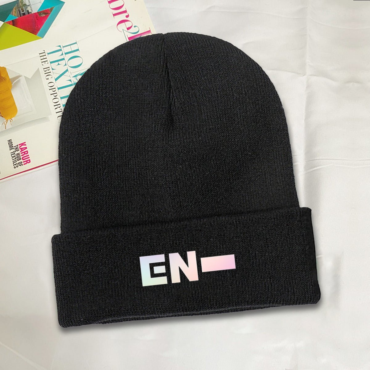 Enhypen White Logo Beanie for Adults – Cozy Polyester Knit Hat - Stylish, Comfortable & Trendy Hat - Beyond The Shoppe