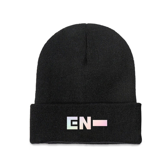 Enhypen White Logo Beanie for Adults – Cozy Polyester Knit Hat - Stylish, Comfortable & Trendy Hat - Beyond The Shoppe