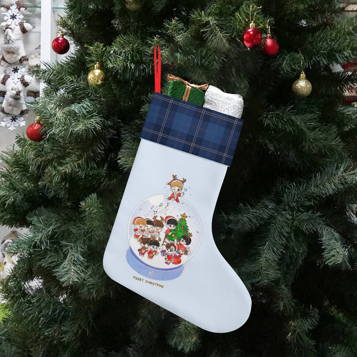 EXO EXO - L Holiday Globe Classic Holiday 16 - Inch Linen Christmas Stocking – Decor, Soft & Durable - Beyond The Shoppe