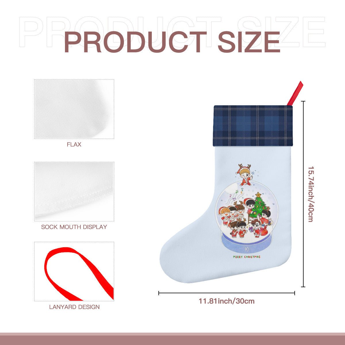 EXO EXO - L Holiday Globe Classic Holiday 16 - Inch Linen Christmas Stocking – Decor, Soft & Durable - Beyond The Shoppe