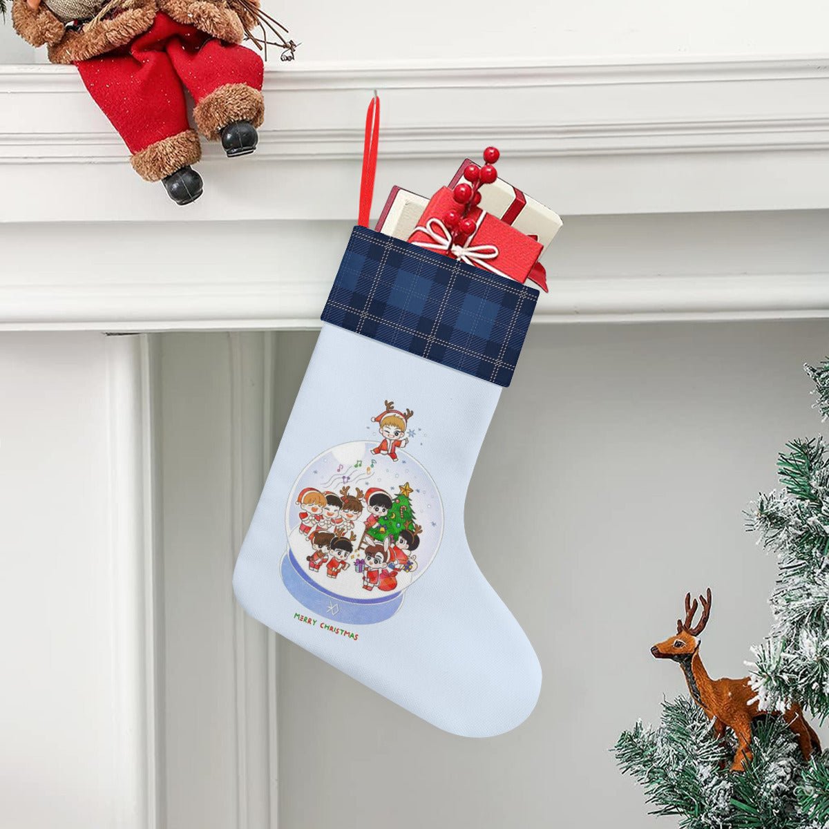 EXO EXO - L Holiday Globe Classic Holiday 16 - Inch Linen Christmas Stocking – Decor, Soft & Durable - Beyond The Shoppe