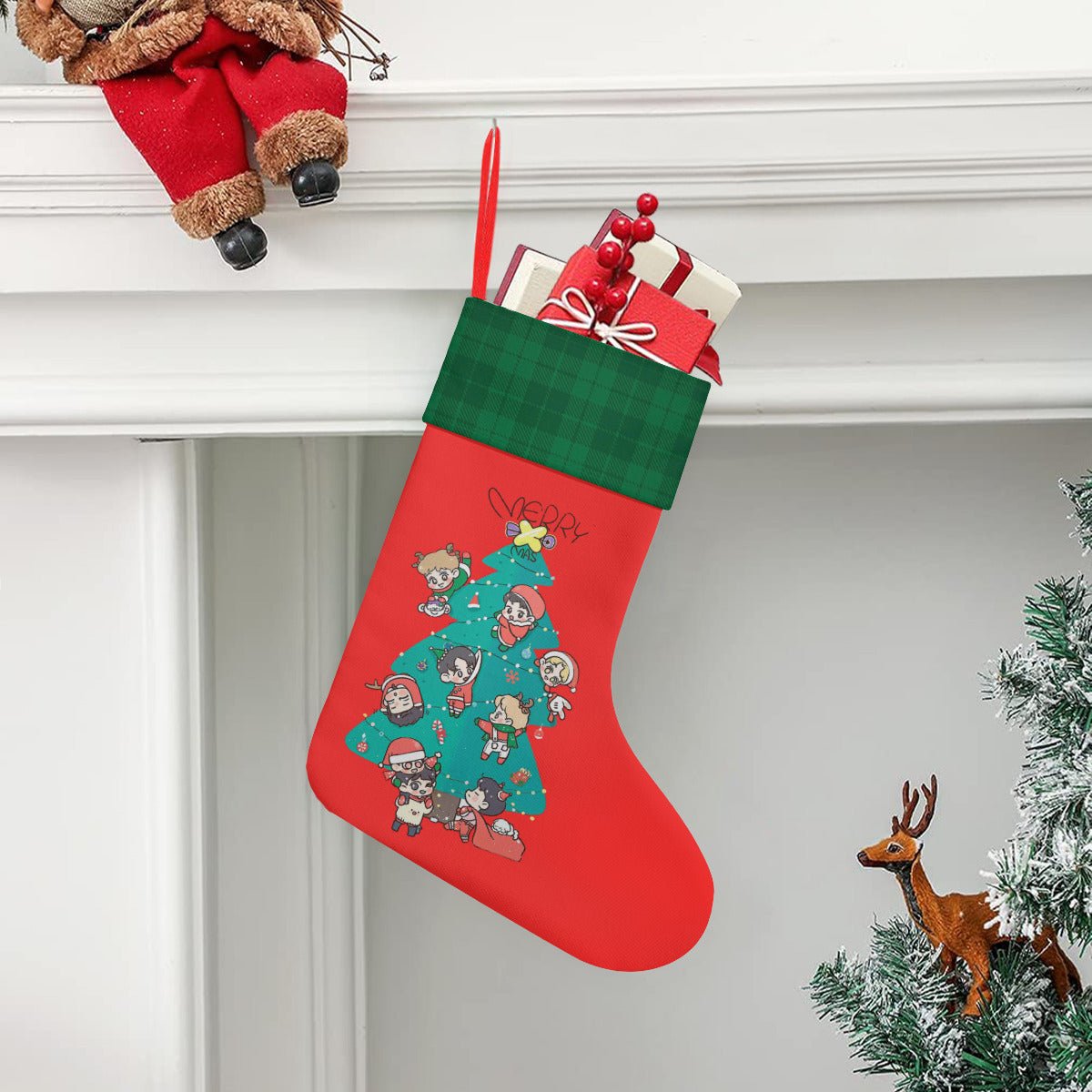 EXO EXO - L Holiday Tree Classic Holiday 16 - Inch Linen Christmas Stocking – Decor, Soft & Durable - Beyond The Shoppe