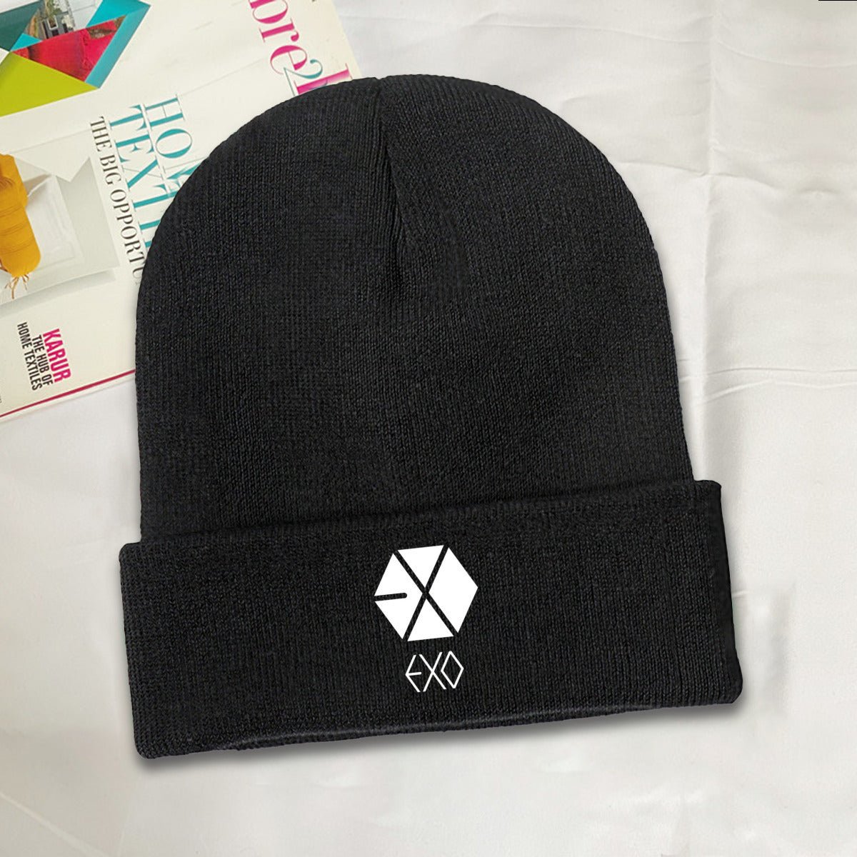 Exo White Logo Beanie for Adults – Cozy Polyester Knit Hat - Stylish, Comfortable & Trendy Hat - Beyond The Shoppe