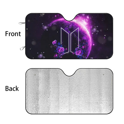 BTS Car Windshield Sun Shade - Purple Galaxy with Logo - BT21 Car Sun Shade- Gift for Army Car Sunshade BTS - K-Pop Car Accessories