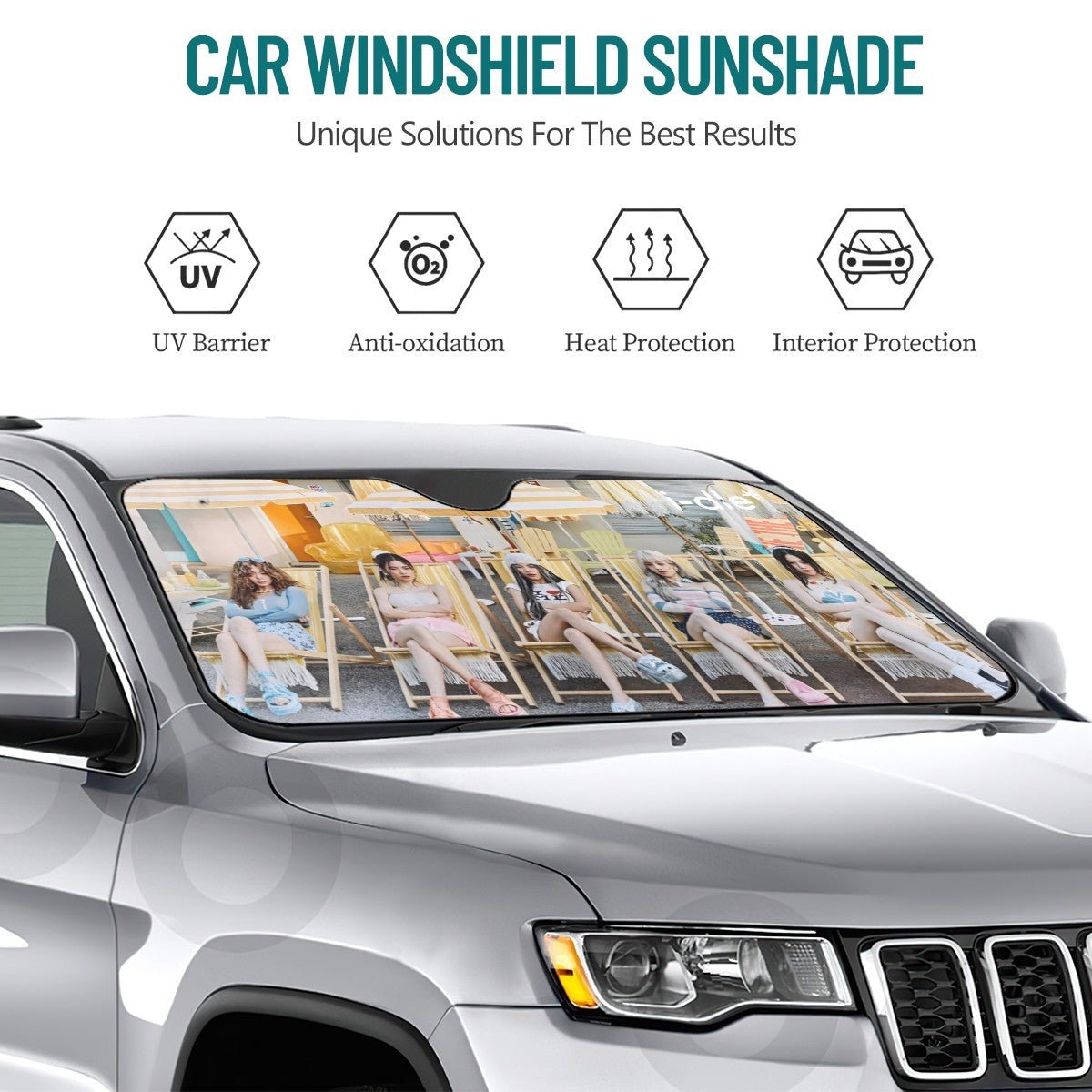 i-dle at the Beach Sun Shade - Windshield Cover -KPop Themed - Great gift! Car Window Shield - Windshield Protector - Beyond The Shoppe