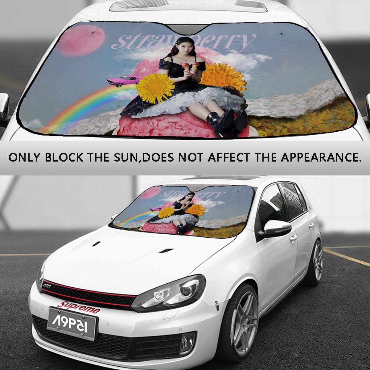 IU Strawberry Moon Sun Shade - Windshield Cover - KPop Themed - Great gift! Car Window Shield - Windshield Protector - Beyond The Shoppe