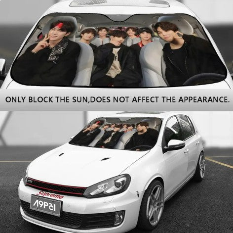 BTS OT7 with Jimin driving! Car Windshield Sun Shade - Immediate shipping! - Large Size 63.0"x36.0"