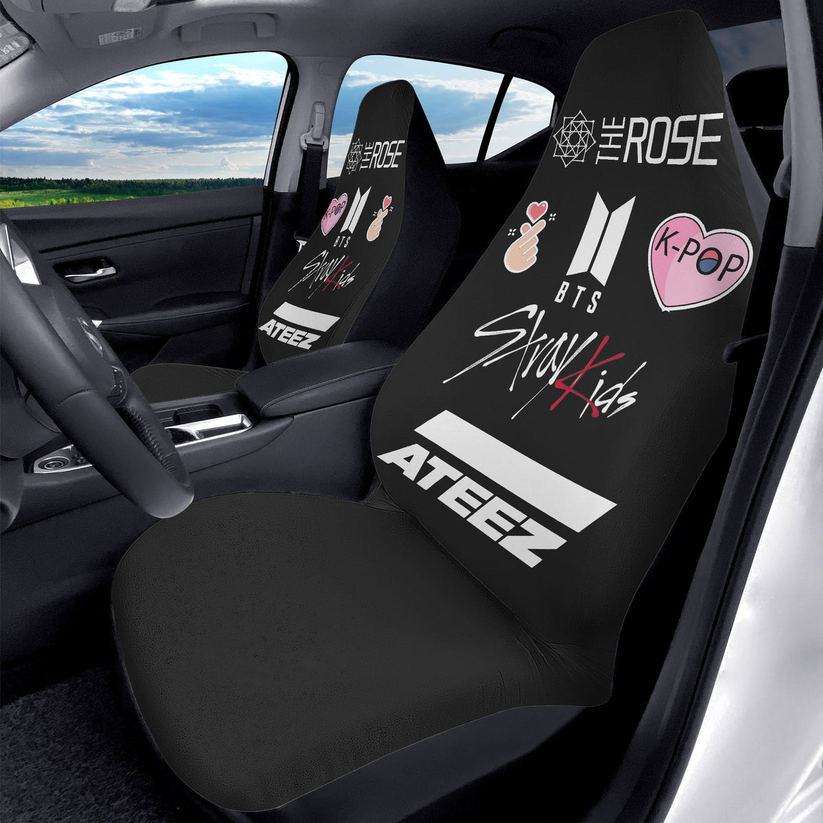 Kpop Custom Microfiber Car Seat Covers including The Rose, EXO, BTS, Stray Kids, and Ateez - Set of 2 - Beyond The Shoppe
