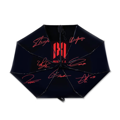 Monsta X Automatic opening umbrella featuring their Logo and Signatures - Kpop for rainy weather andprotection from weatherXT - Beyond The Shoppe