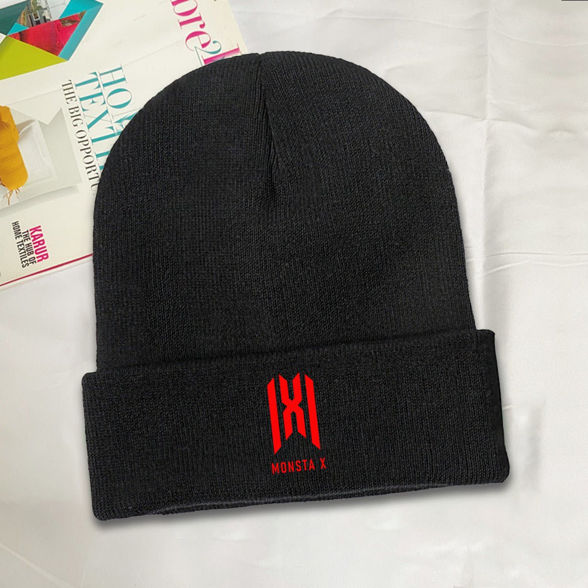 Monsta X Red Logo Beanie for Adults – Cozy Polyester Knit Hat - Stylish, Comfortable & Trendy Hat - Beyond The Shoppe