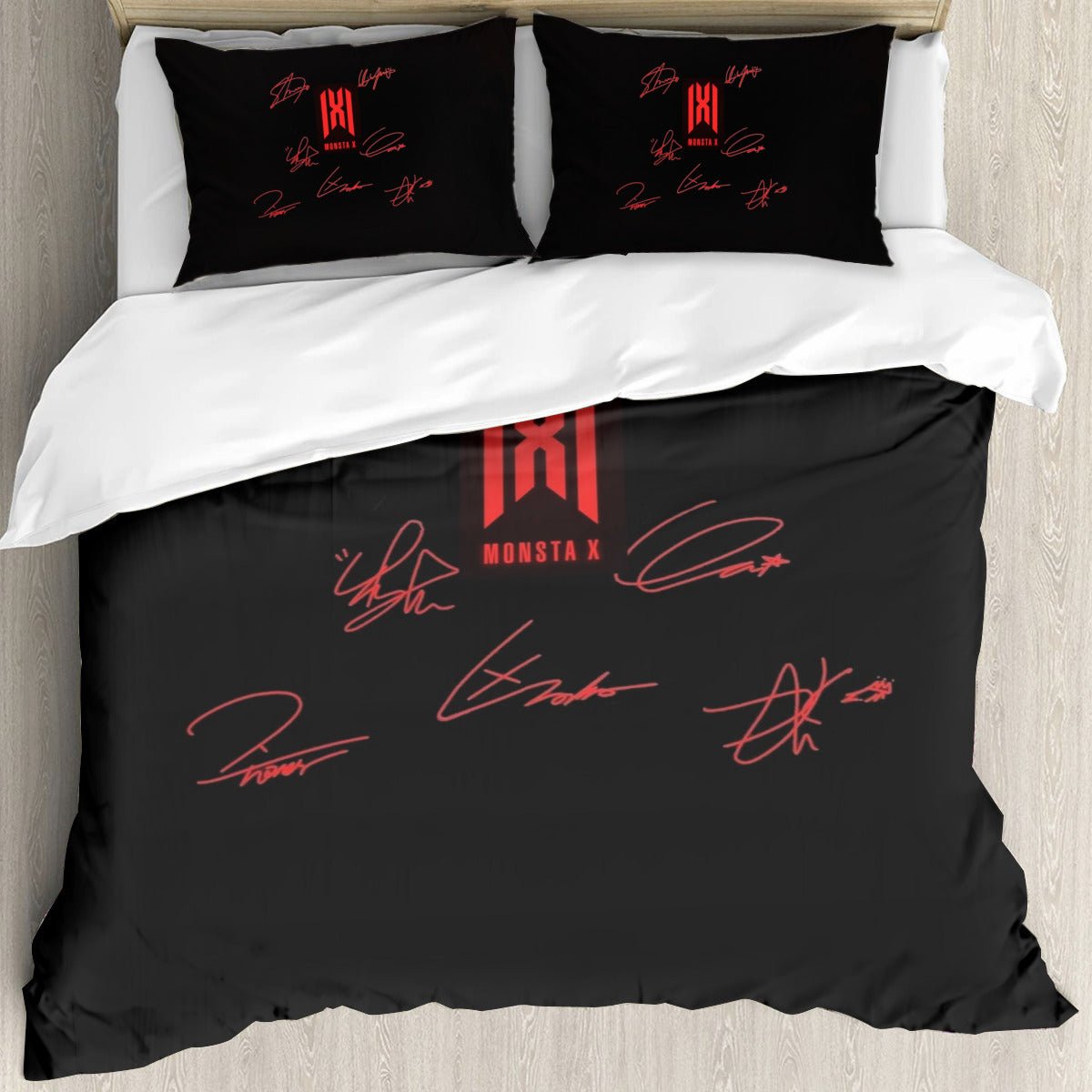 Monsta X Themed Logo & Signatures Bedding - 3 piece set including Duvet with 2 pillowcases! - Beyond The Shoppe