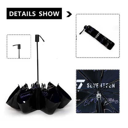 Seventeen Automatic opening umbrella featuring their Logo and Signatures - Kpop for rainy weather andprotection from weatherXT - Beyond The Shoppe