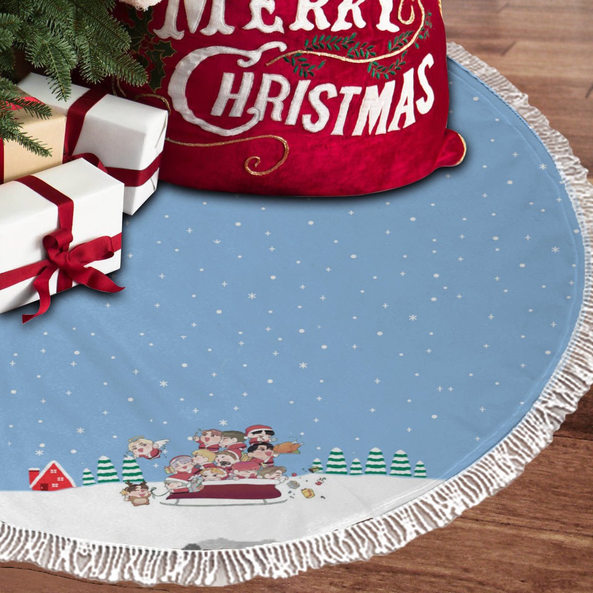 Seventeen Carat Holiday Sled Light Blue Holiday Tree Skirt – Plush Christmas Tree Skirt - Soft, Cozy & Festive Decor - Beyond The Shoppe
