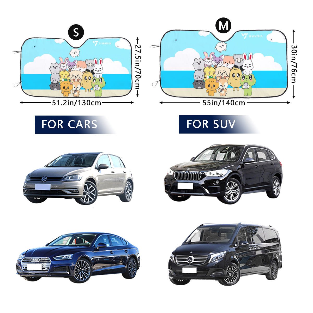 Seventeen Miniteen Sun Shade - Windshield Cover - KPop Themed - Great gift! Car Window Shield - Windshield Protector - Beyond The Shoppe