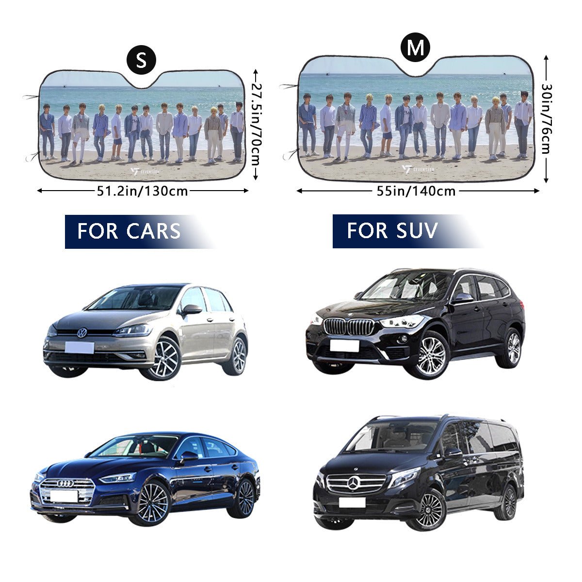 Seventeen on the Beach Sun Shade - Windshield Cover - KPop Themed - Great gift! Car Window Shield - Windshield Protector - Beyond The Shoppe