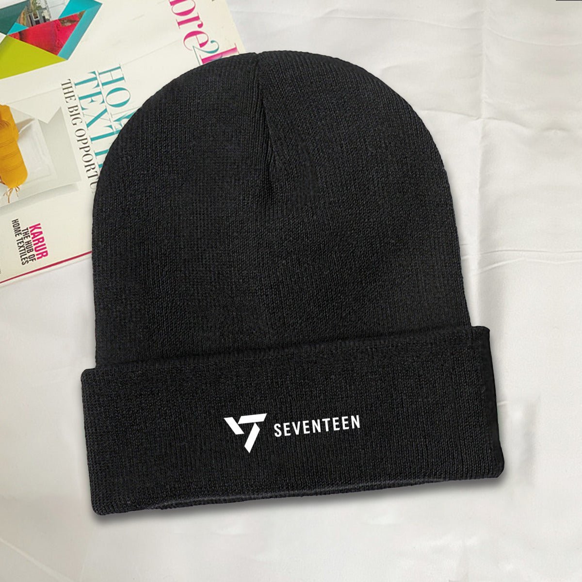 Seventeen White Logo Beanie for Adults – Cozy Polyester Knit Hat - Stylish, Comfortable & Trendy Hat - Beyond The Shoppe