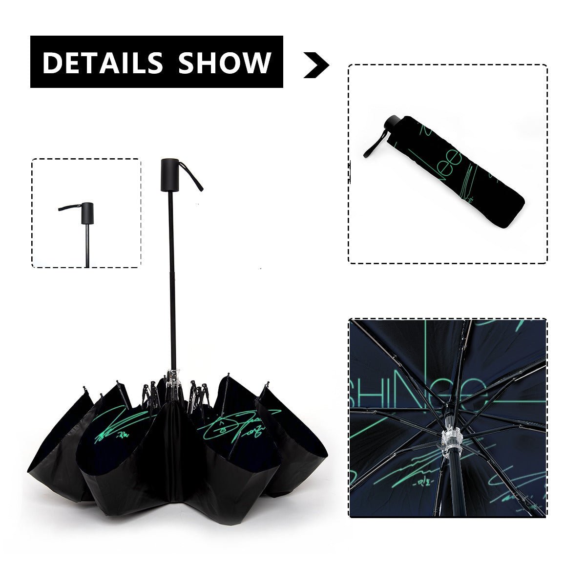 Shinee Automatic opening umbrella featuring their Logo and Signatures - Kpop for rainy weather andprotection from weatherXT - Beyond The Shoppe