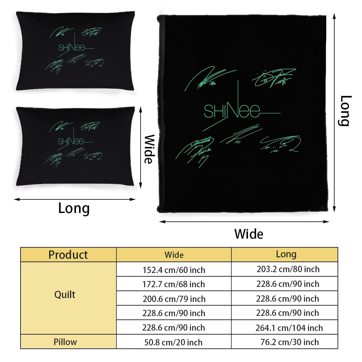 Shinee Themed Logo & Signatures Bedding - 3 piece set including Duvet with 2 pillowcases! - Beyond The Shoppe