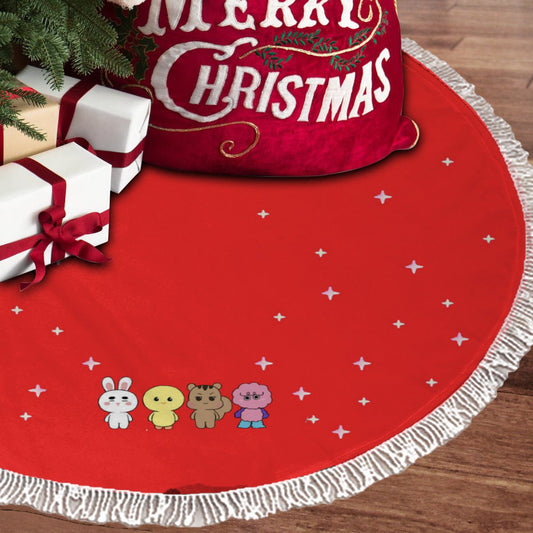 SHINee World Red Holiday Tree Skirt – Plush Christmas Tree Skirt - Soft, Cozy & Festive Decor - Beyond The Shoppe
