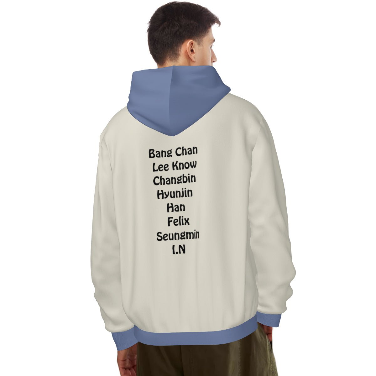 Stray Kids Beige & Blue with Names Light weight Hoodie Sweatshirt with pockets – Fanmade K - pop Apparel - Beyond The Shoppe