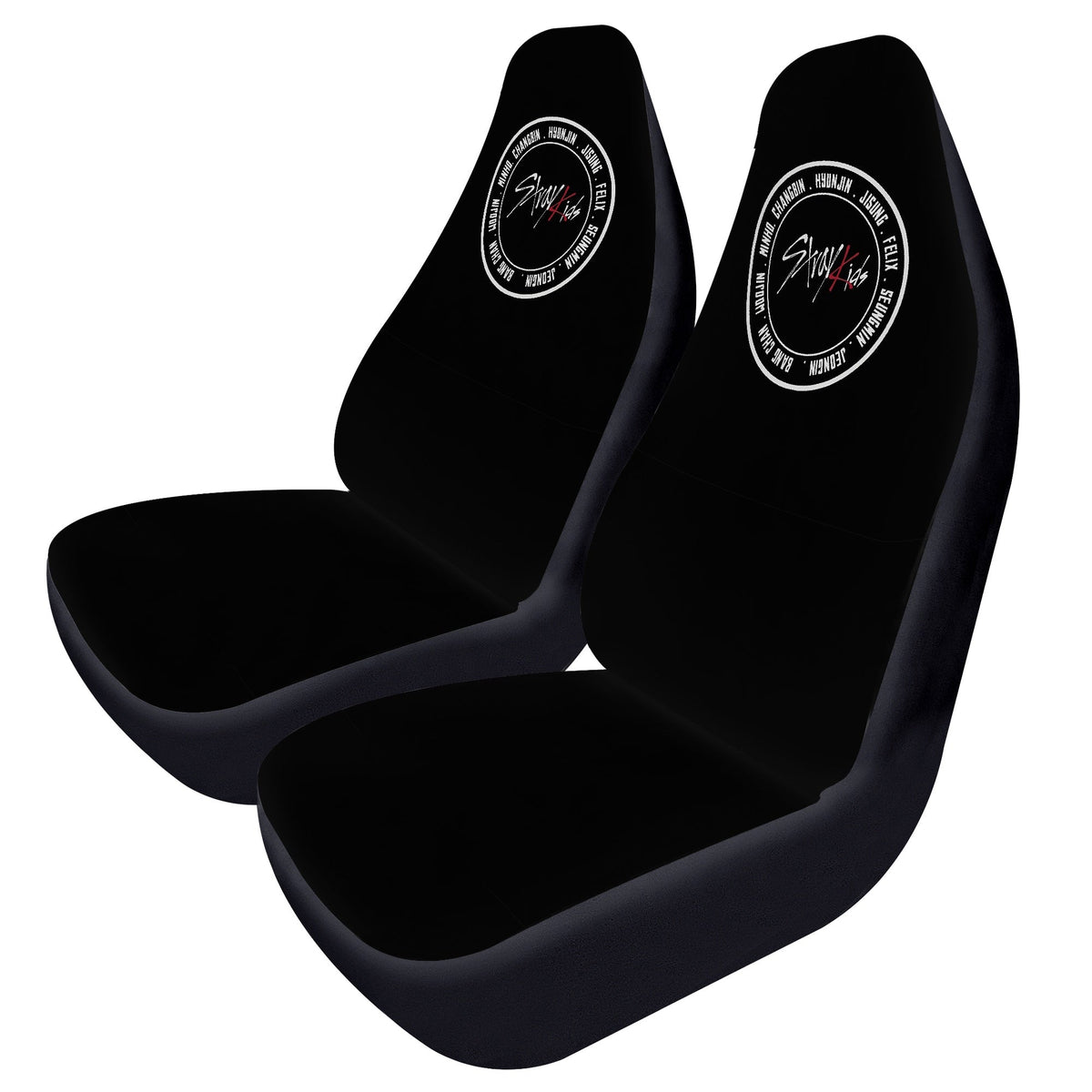Stray Kids Car SeatMicrofiber Covers - Set of 2 - Black with circle StrayKids logo car seat covers - car accessories - stays car Skzoo - Beyond The Shoppe