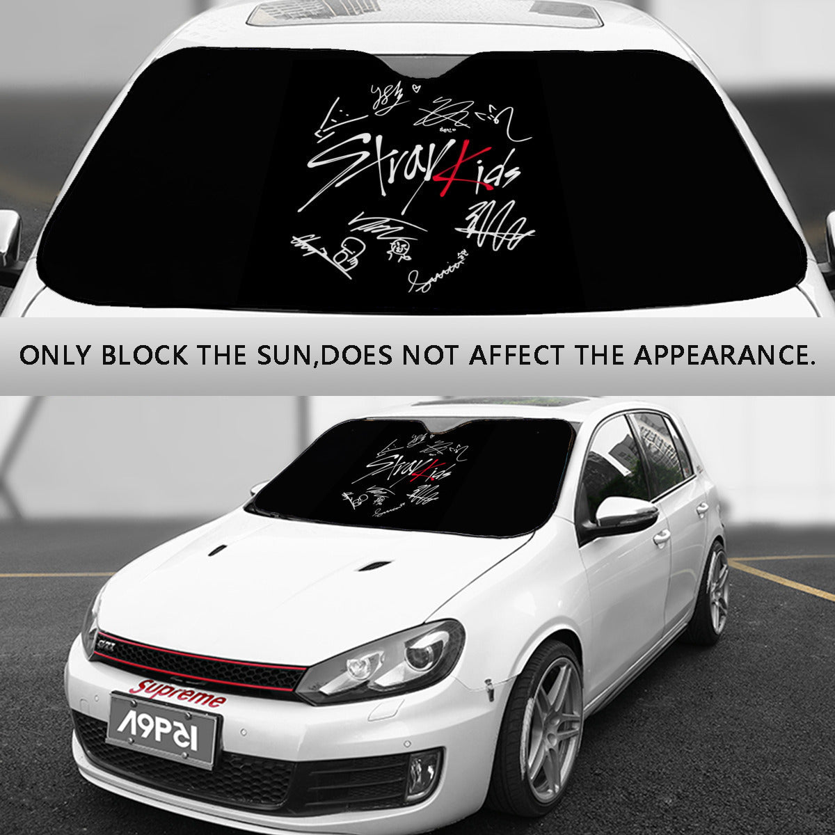 Stray Kids Car sun visor logo with signatures - Windshield cover, sunshade, windshield protector, car window shade, UV blocker, sun blocker - Beyond The Shoppe