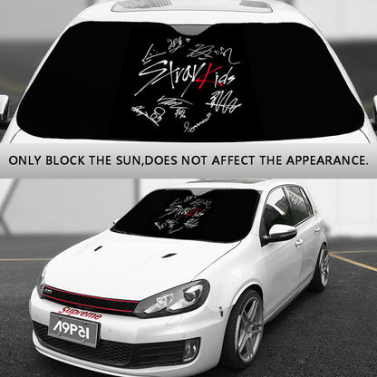Stray Kids Car sun visor logo with signatures - Windshield cover, sunshade, windshield protector, car window shade, UV blocker, sun blocker - Beyond The Shoppe
