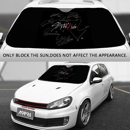 Stray Kids Car sun visor logo with signatures - Windshield cover, sunshade, windshield protector, car window shade, UV blocker, sun blocker - Beyond The Shoppe