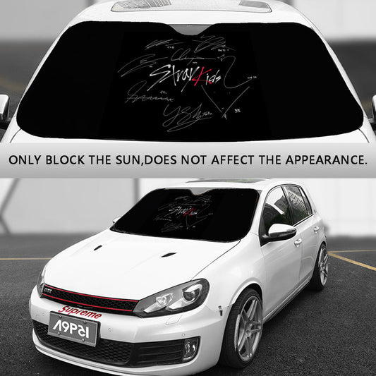Stray Kids Car sun visor logo with signatures - Windshield cover, sunshade, windshield protector, car window shade, UV blocker, sun blocker - Beyond The Shoppe