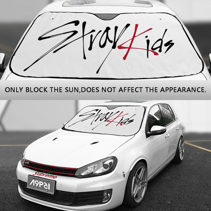 Stray Kids Logo Sun Shade - in White! Windshield Cover - KPop Themed - Great gift! Car Window Shield - Windshield Protector - Beyond The Shoppe
