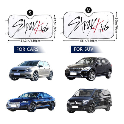 Stray Kids Logo Sun Shade - in White! Windshield Cover - KPop Themed - Great gift! Car Window Shield - Windshield Protector - Beyond The Shoppe