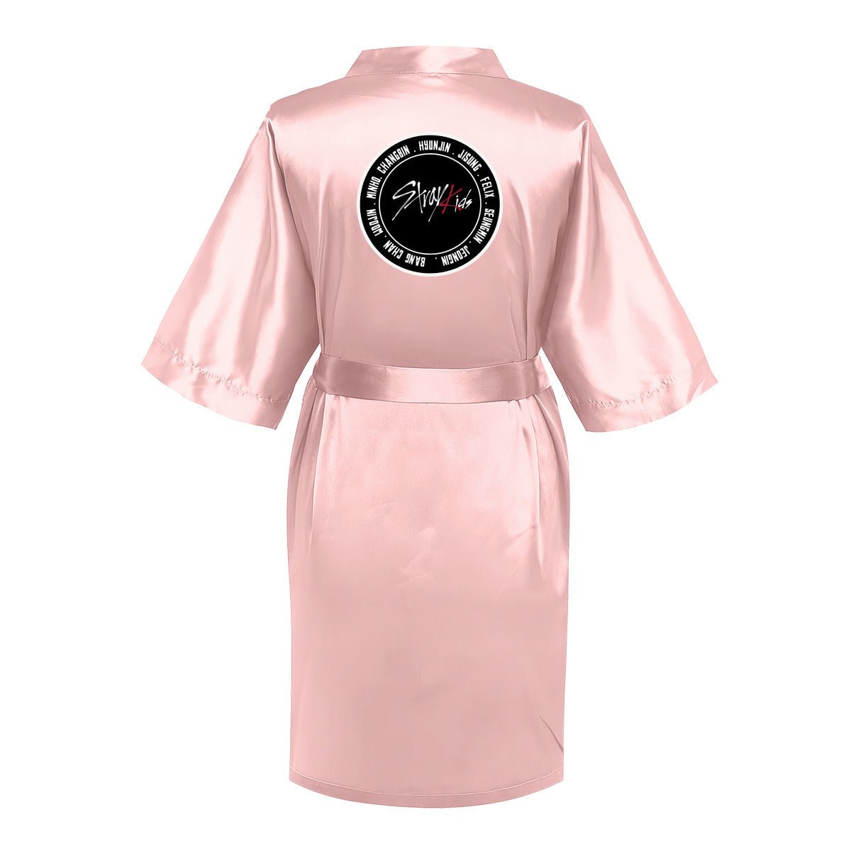 Stray Kids Silk - like Women's Pink Robe with Logo & Names - Straykids Robes - Beyond The Shoppe