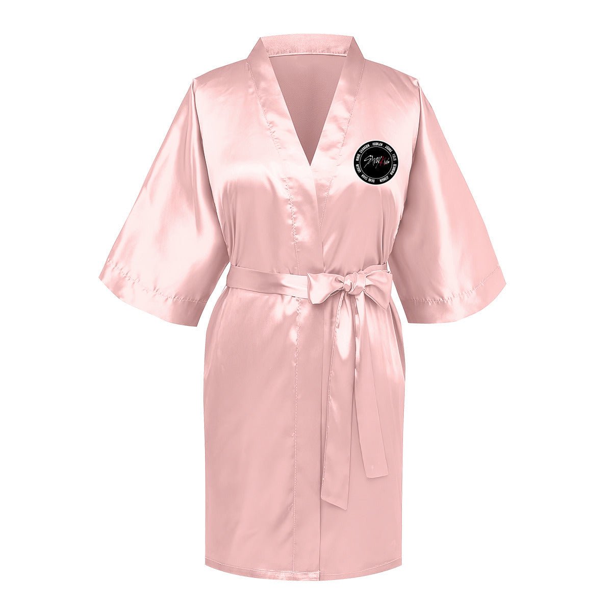 Stray Kids Silk - like Women's Pink Robe with Logo & Names - Straykids Robes - Beyond The Shoppe