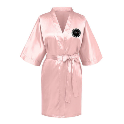 Stray Kids Silk - like Women's Pink Robe with Logo & Names - Straykids Robes - Beyond The Shoppe