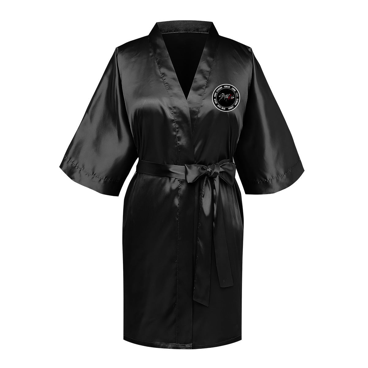 Stray Kids Silk - like Women's Pink Robe with Logo & Names - Straykids Robes - Beyond The Shoppe