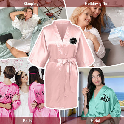 Stray Kids Silk - like Women's Pink Robe with Logo & Names - Straykids Robes - Beyond The Shoppe