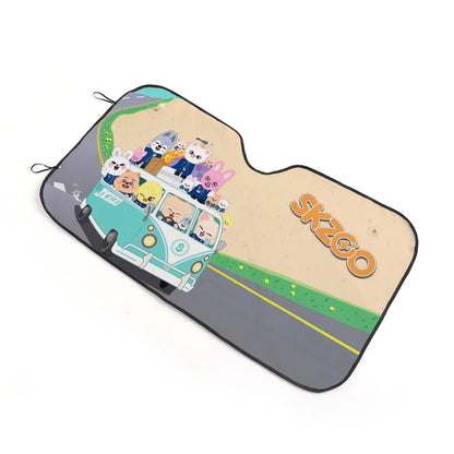 Stray Kids Skzoo Car Windshield Sunshade - SKZOO on the road! 3 sizes! Car sun visor - Car sun blocker - Windshield heat shield - Auto - Beyond The Shoppe
