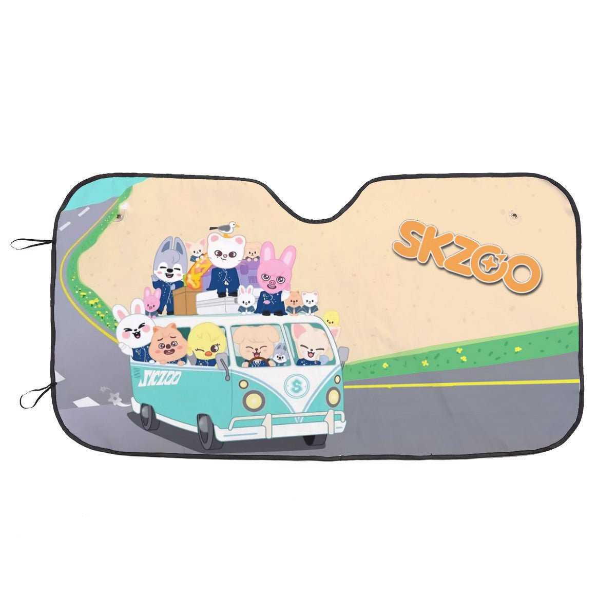 Stray Kids Skzoo Car Windshield Sunshade - SKZOO on the road! 3 sizes! Car sun visor - Car sun blocker - Windshield heat shield - Auto - Beyond The Shoppe