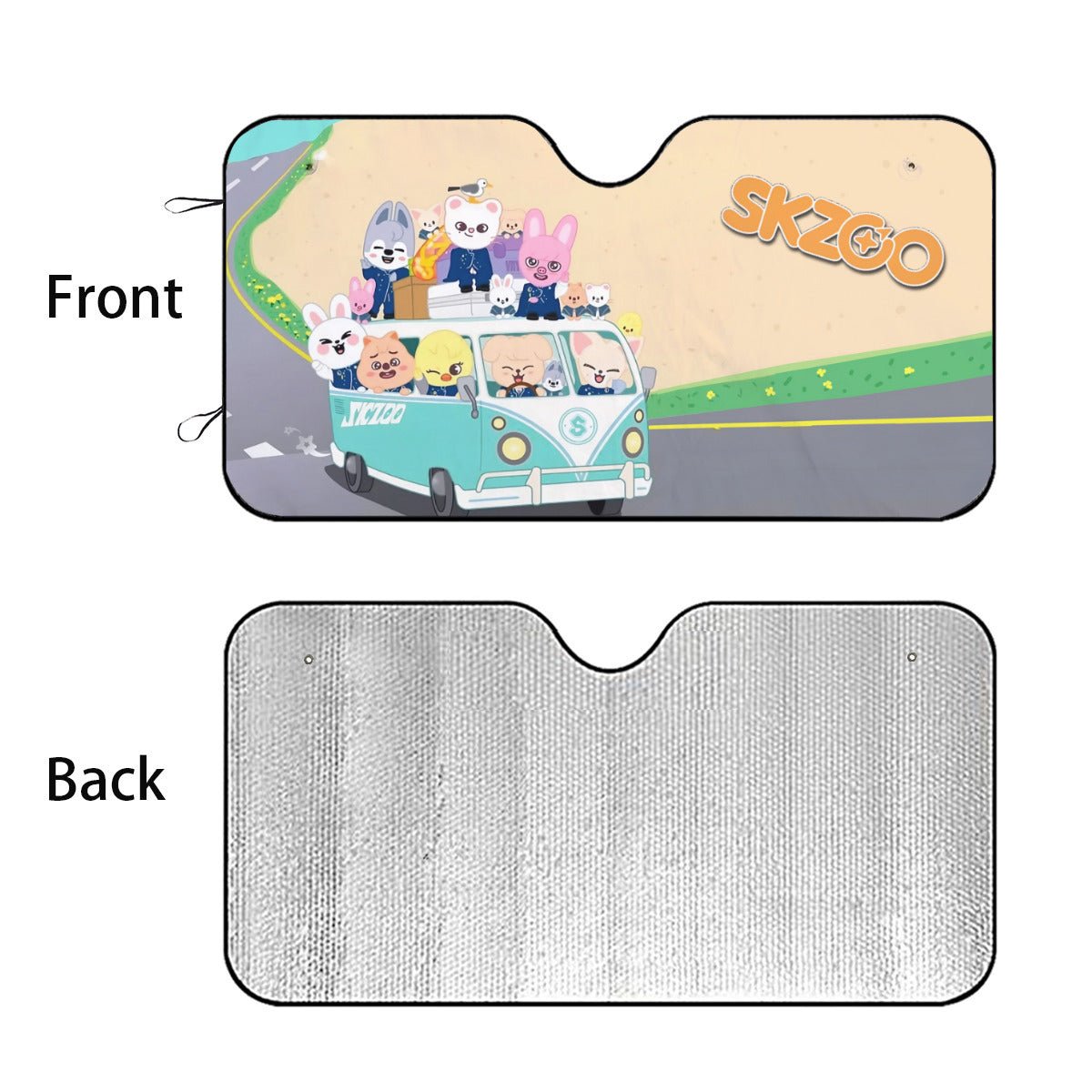 Stray Kids Skzoo Car Windshield Sunshade - SKZOO on the road! 3 sizes! Car sun visor - Car sun blocker - Windshield heat shield - Auto - Beyond The Shoppe