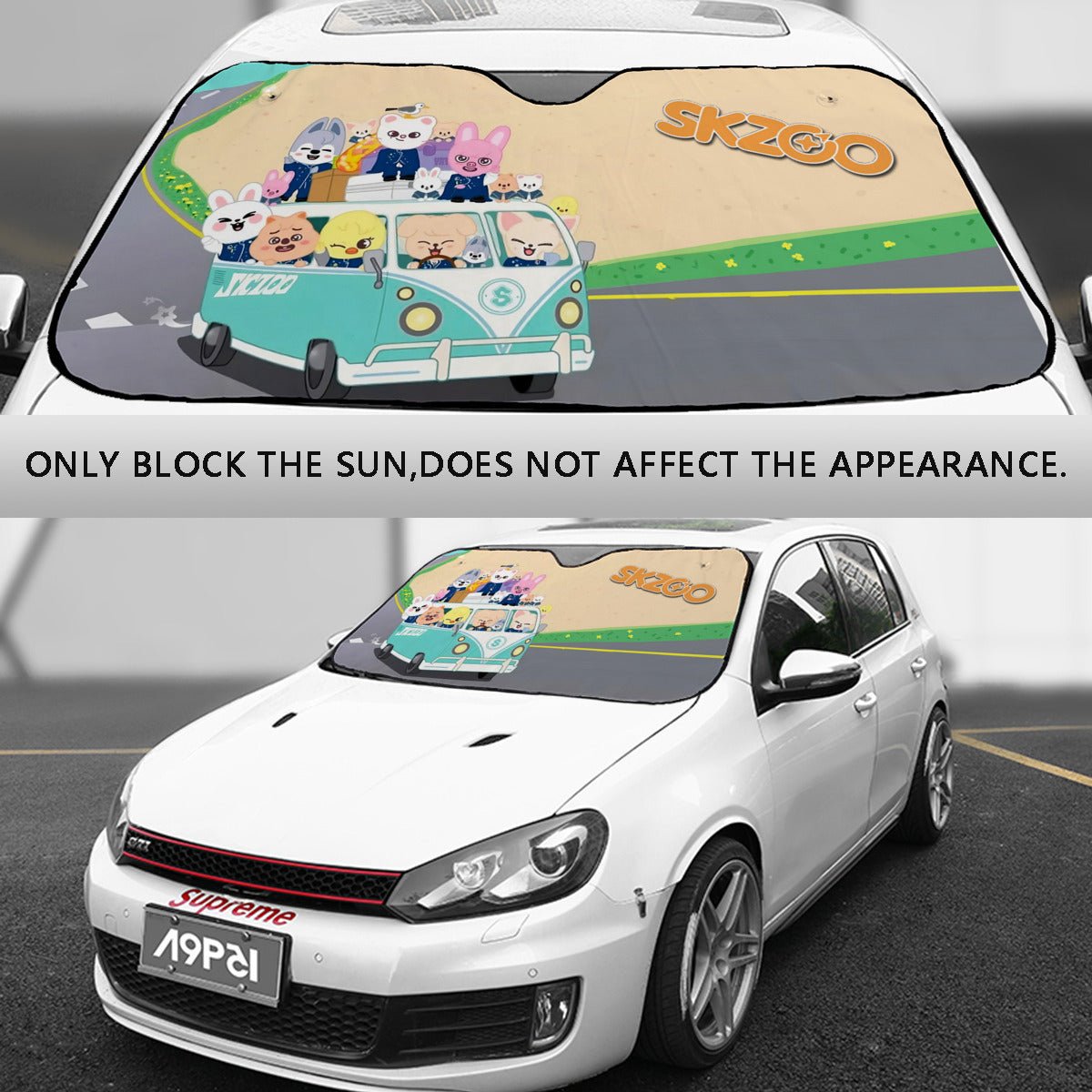 Stray Kids Skzoo Car Windshield Sunshade - SKZOO on the road! 3 sizes! Car sun visor - Car sun blocker - Windshield heat shield - Auto - Beyond The Shoppe