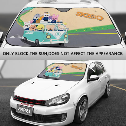 Stray Kids Skzoo Car Windshield Sunshade - SKZOO on the road! 3 sizes! Car sun visor - Car sun blocker - Windshield heat shield - Auto - Beyond The Shoppe