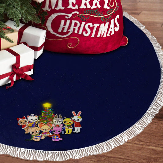 Stray Kids Skzoo Dark Blue Holiday Tree Skirt – Plush Christmas Tree Skirt - Soft, Cozy & Festive Decor - Beyond The Shoppe