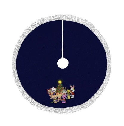 Stray Kids Skzoo Dark Blue Holiday Tree Skirt – Plush Christmas Tree Skirt - Soft, Cozy & Festive Decor - Beyond The Shoppe
