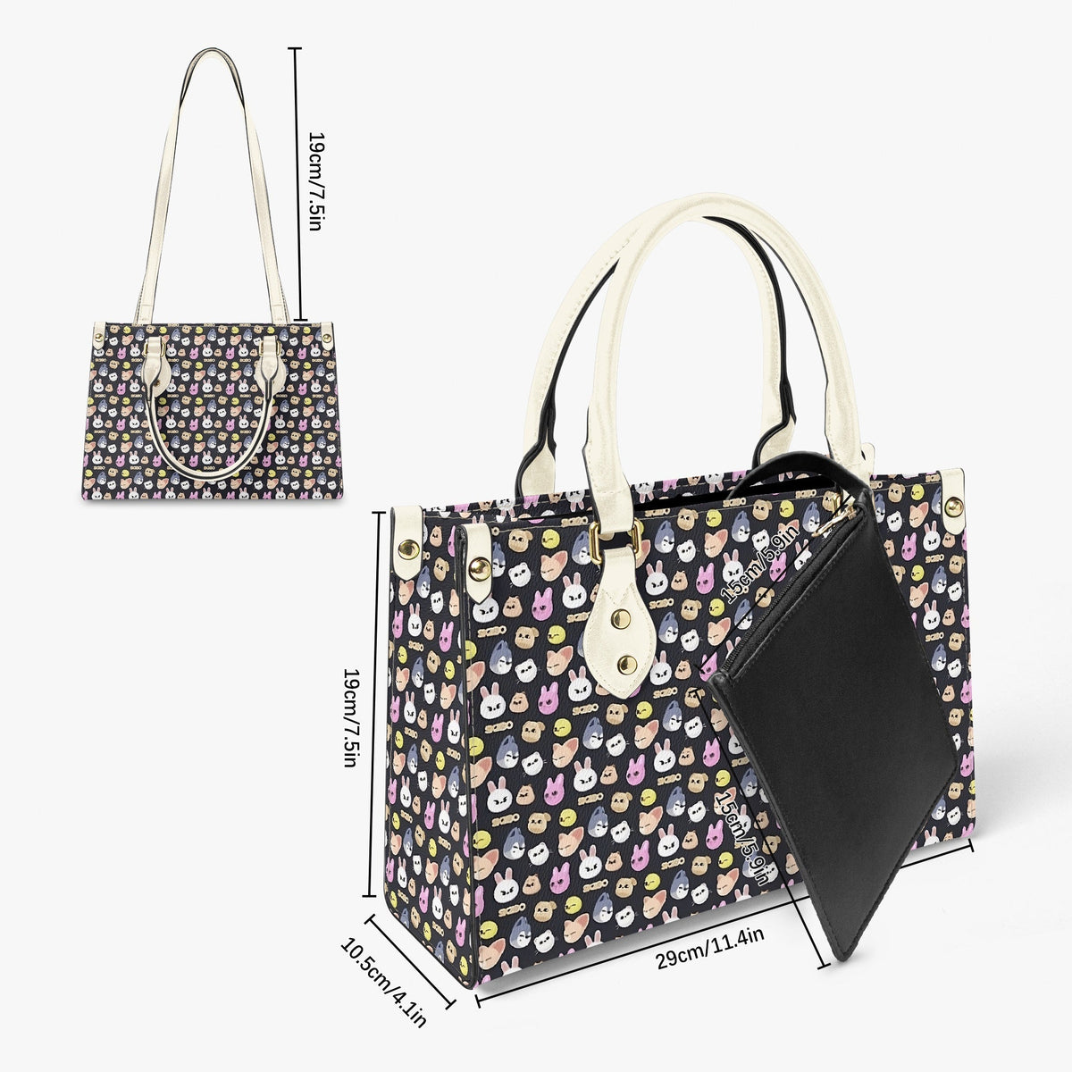 Stray Kids Skzoo Featured Tote Bag with long strap and inner matching black bag - Purse - handbag - clutch - Beyond The Shoppe