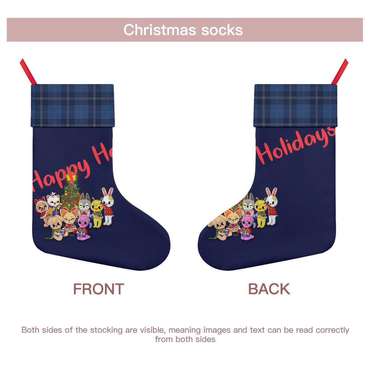 Stray Kids Skzoo - Happy Holidays Classic Holiday 16 - Inch Linen Christmas Stocking – Decor, Soft & Durable - Beyond The Shoppe